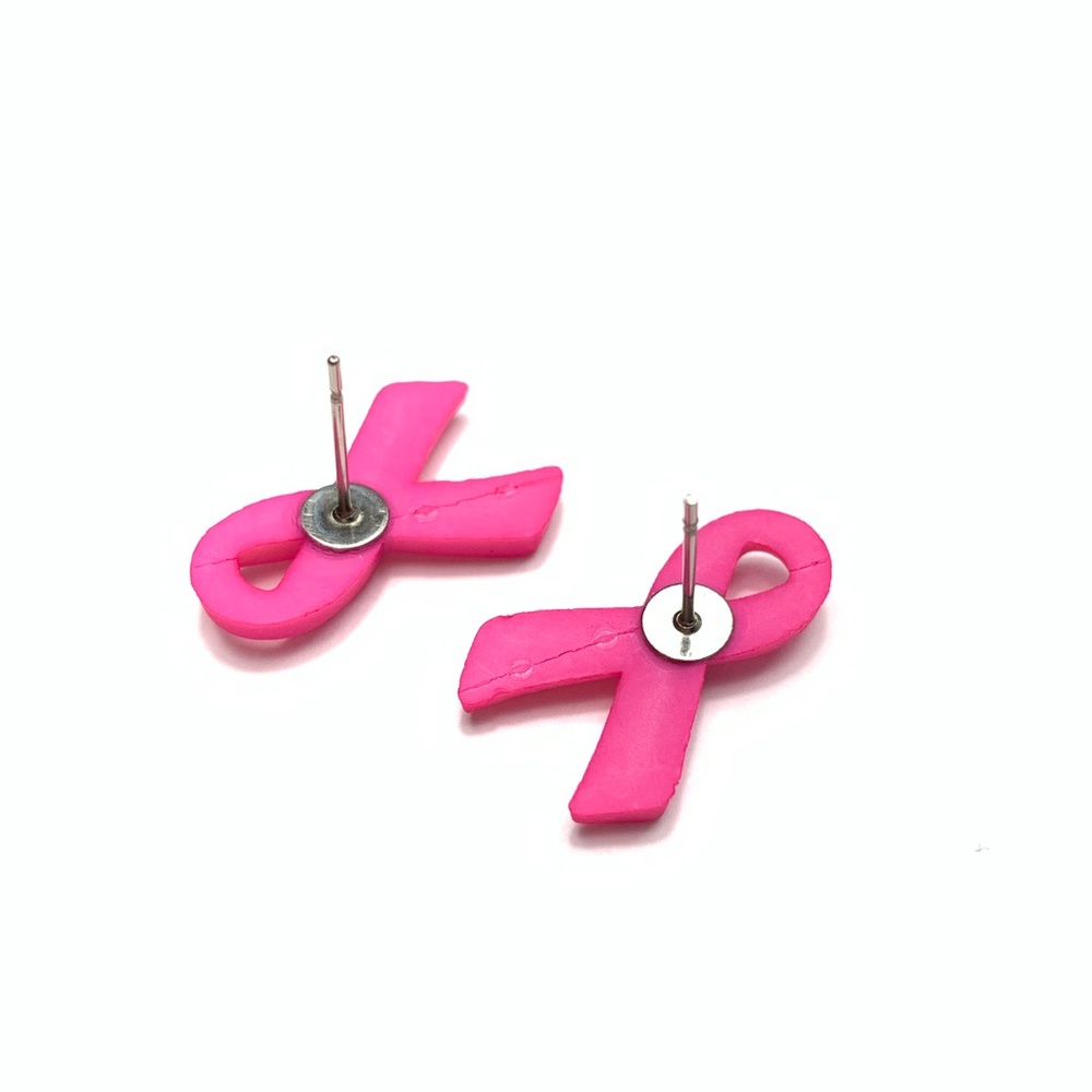 Pink Ribbon Breast Cancer Awareness Stud Earrings - Picture 4 of 6
